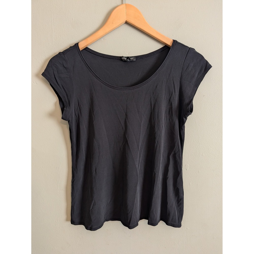 Eileen Fisher Petite Black 100% Silk Scoop Neck Cap Sleeve Top PS RN78121